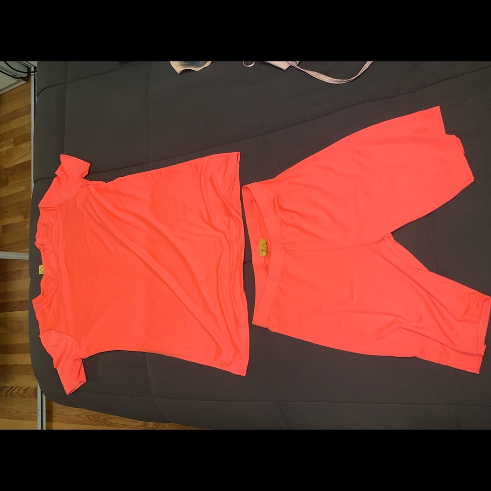 Pink T-shirt and biker shirt set.